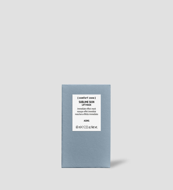 Sublime Lift-Mask | [ comfort zone ] in a sleek blue-gray minimalist packaging for skincare with anti-aging and immediate effect mask benefits.