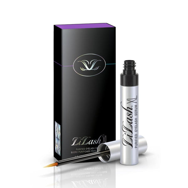 LiLash Purified Eyelash Serum (3 & 6 Month Supply) | LiLash Beauty tube with applicator and black box packaging, designed for eyelash enhancement in skincare routine.